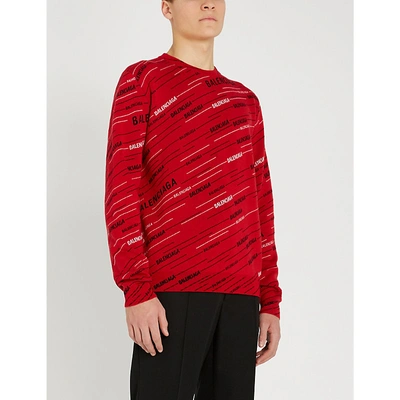 Shop Balenciaga Logo-print Wool-blend Jumper In Red/black