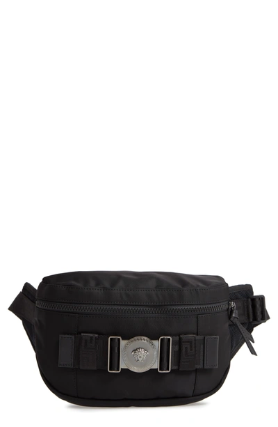 Shop Versace Logo Belt Bag - Black In Black Ruthenium