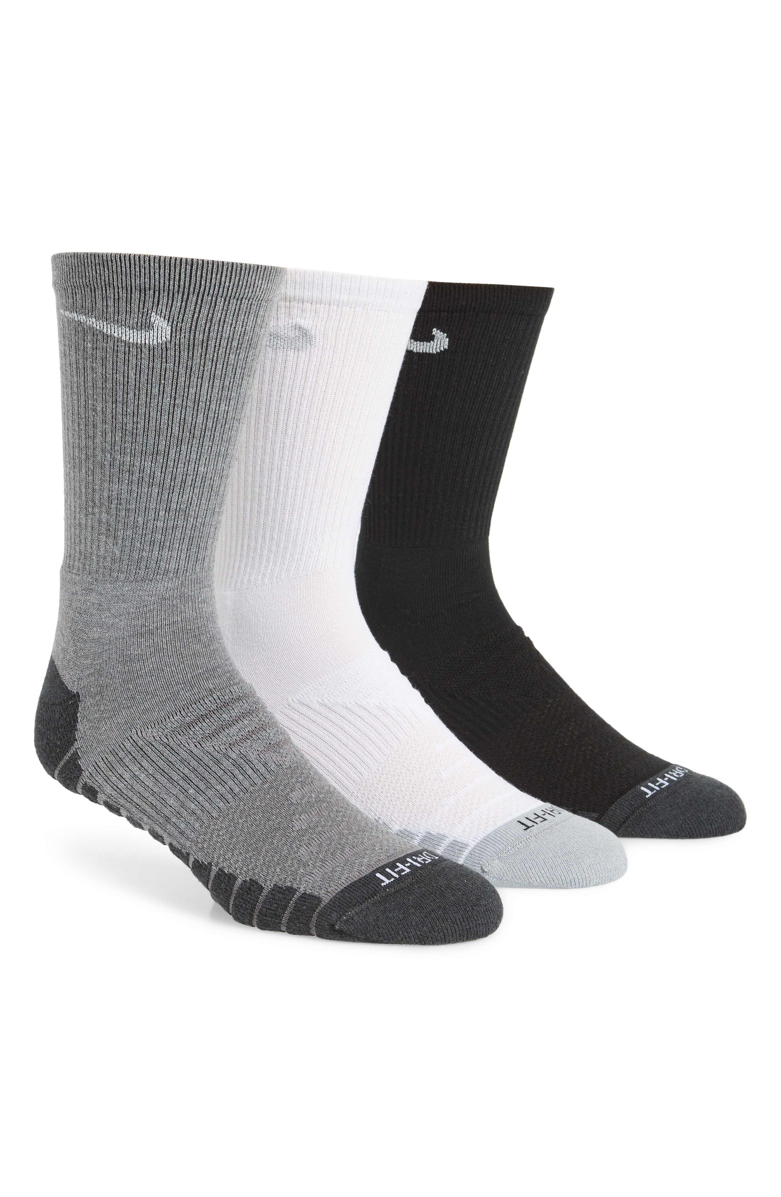 white nike crew socks with grey swoosh