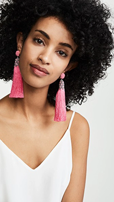 Shop Oscar De La Renta Beaded Tassel C Earrings In Hibiscus