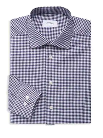 Shop Eton Slim-fit Check Cotton Dress Shirt In Navy