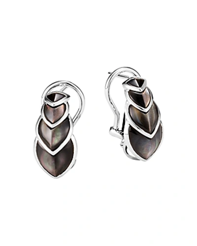 Shop John Hardy Sterling Silver Legends Naga Gray Mother-of-pearl Buddha Belly Earrings In Black/silver