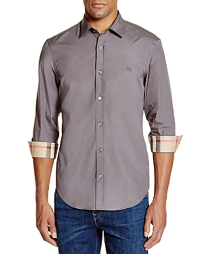 Shop Burberry Cambridge Slim Fit Button-down Shirt In Stone Grey