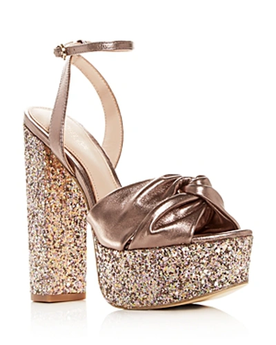 Shop Rachel Zoe Claudette Glitter High Block-heel Platform Sandals In Blush Multi