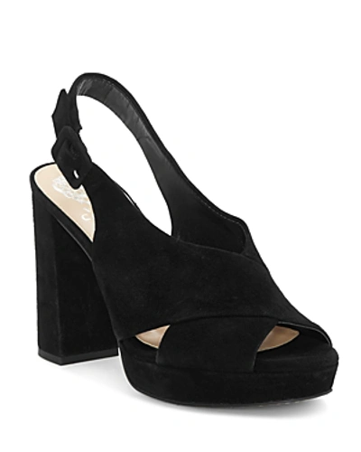 Shop Vince Camuto Women's Javasan Peep Toe Suede Platform Sandals In Black