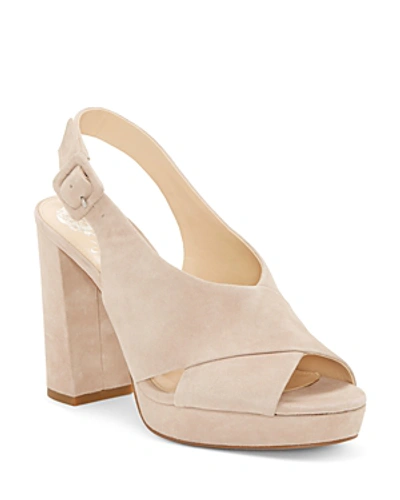 Shop Vince Camuto Women's Javasan Peep Toe Suede Platform Sandals In Taupe