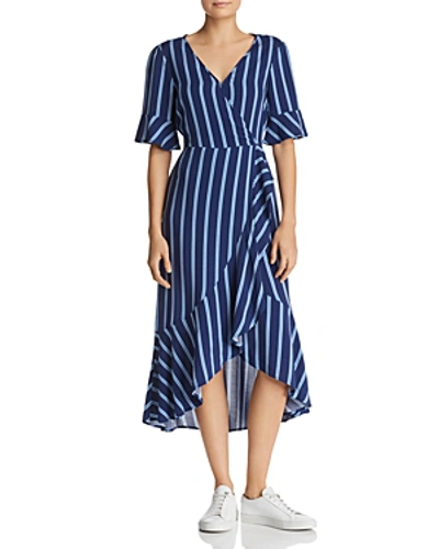 Shop Band Of Gypsies Ruffled Striped Midi Dress In Navy Denim