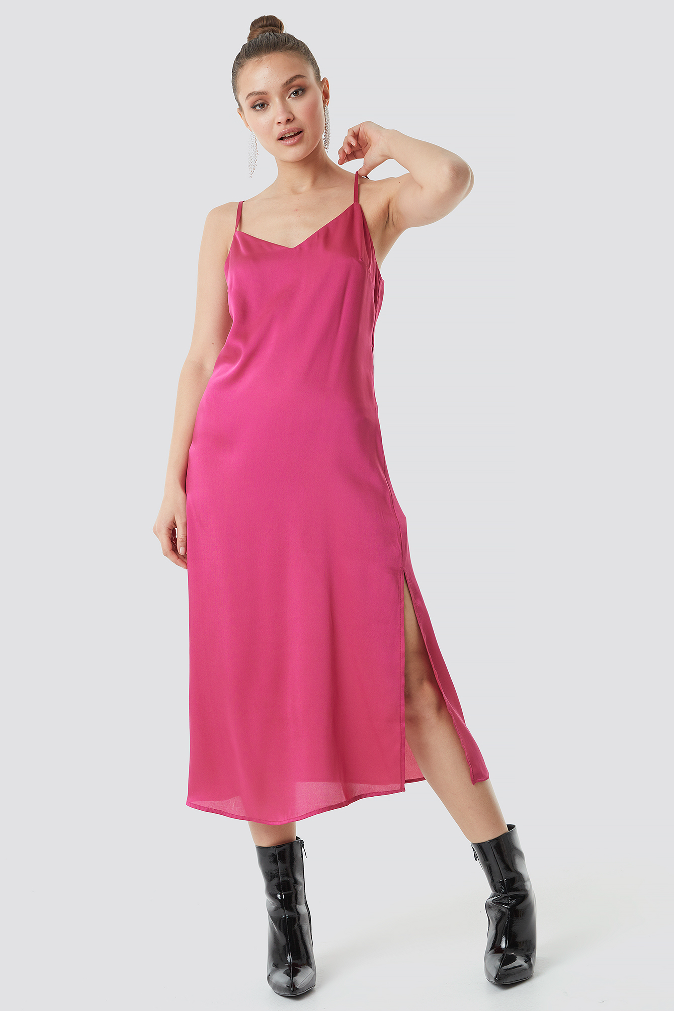 bright pink slip dress