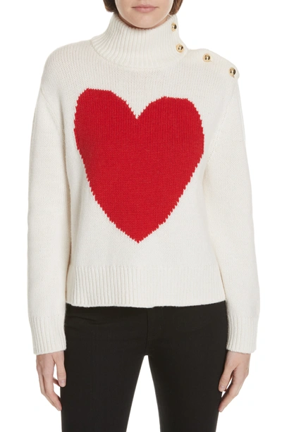 Shop Kate Spade Intarsia Heart High Neck Sweater In French Cream