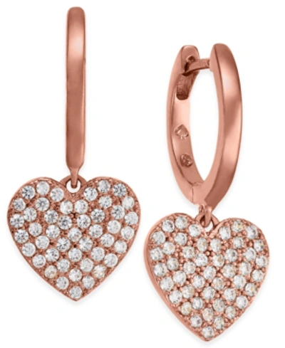 Shop Kate Spade Rose Gold-tone Pave Heart Drop Earrings In Clear/rose Gold
