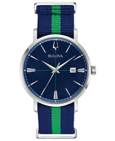 Shop Bulova Men's Aerojet Blue & Green Polyester Strap Watch 39mm In Blue/green