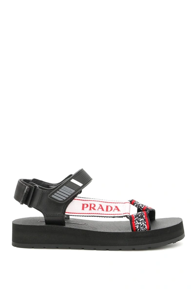 Shop Prada Logo Nomad Sandals In Nero Rosso|nero