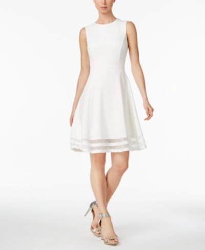 Shop Calvin Klein Petite Illusion-trim Fit & Flare Dress In Cream