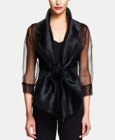 Shop Adrianna Papell Organza Wrap Jacket In Black