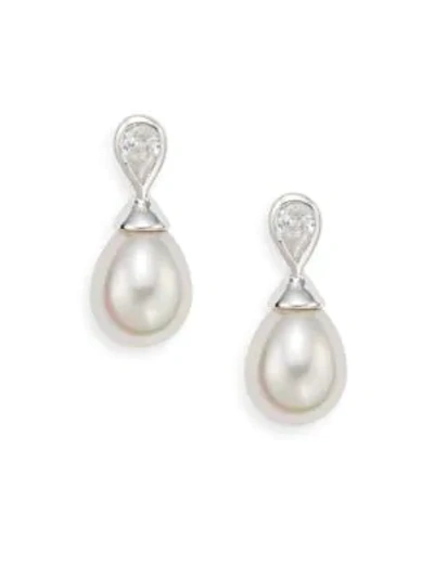 Shop Majorica Ophol 8mm-10mm White Round Pearl & Sterling Silver Drop Earrings In White Silver
