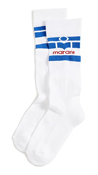 Shop Isabel Marant Viby Socks In White/blue