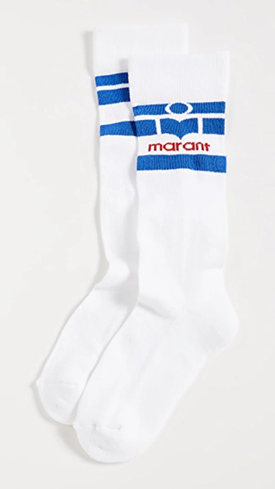 Shop Isabel Marant Viby Socks In White/blue