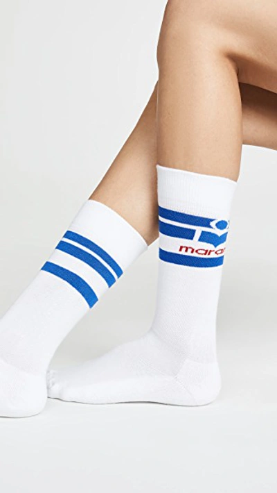 Shop Isabel Marant Viby Socks In White/blue