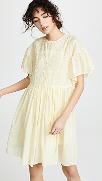 Isabel Marant Annaelle Embroidered Cotton-voile Midi Dress In Yellow | ModeSens
