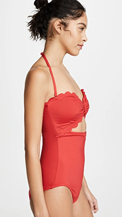 Shop Kate Spade Scalloped Cutout One Piece Swimsuit In Rosa Red