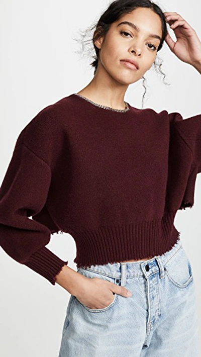Shop Alexander Wang Split Back Crew Neck Pullover With Chain Neckline In Oxblood