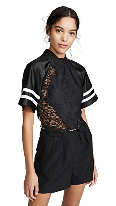 Shop Alexander Wang Athletic Jersey Hybrid Top With Lace In Black