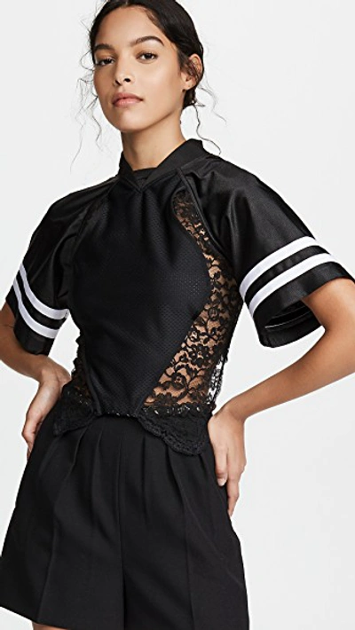 Shop Alexander Wang Athletic Jersey Hybrid Top With Lace In Black