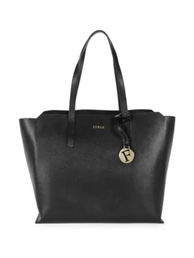 Shop Furla Open-top Leather Tote In Onyx