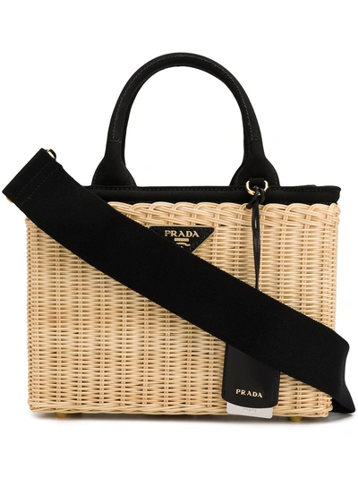 Shop Prada Basket Tote Bag - Neutrals