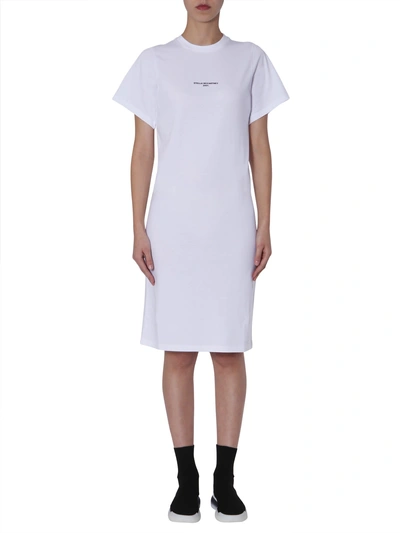 Shop Stella Mccartney T-shirt Dress With Micro Logo In Bianco