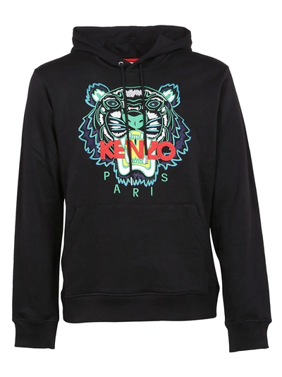 Shop Kenzo Tiger Embroidered Hoodie In Noir