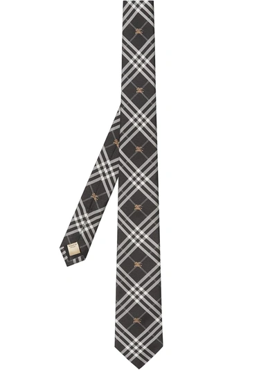 Shop Burberry Slim Cut Equestrian Knight Check Silk Tie In Black