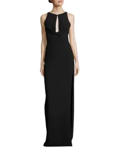 Shop Halston Heritage Twist-front Crepe Gown In Black