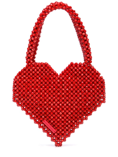 Shop Loeffler Randall Beaded Heart Tote - Red