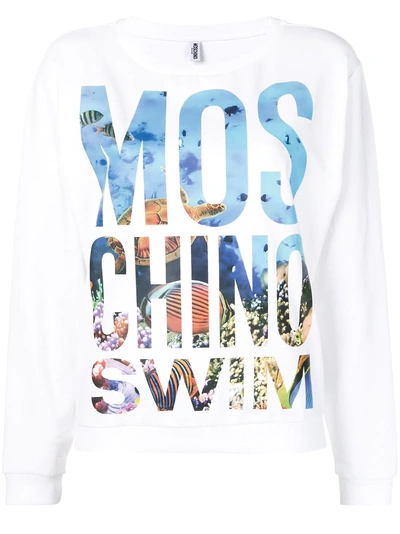Shop Moschino Logo Graphic Print Sweatshirt In White