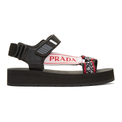 Shop Prada Black And Red Velcro Nomad Sandals In F0n98 Pink