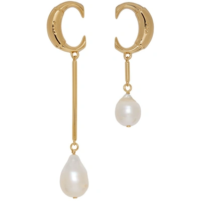 Shop Chloé Chloe Gold Pearl Asymmetric C Earrings In 105 Pearl