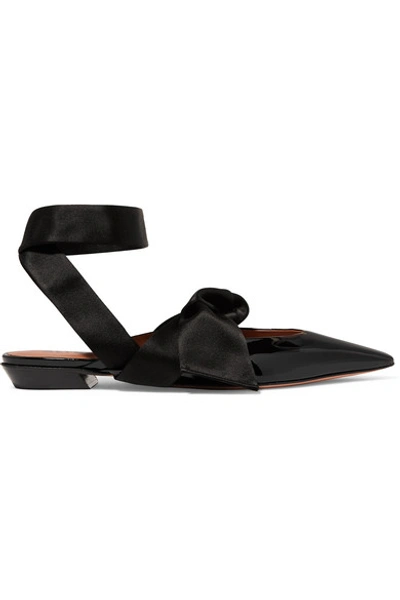 Shop Altuzarra Kirk Satin-trimmed Patent-leather Point-toe Flats In Black