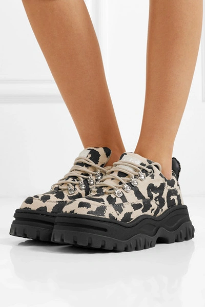 Shop Eytys Angel Leopard-print Cotton-canvas Platform Sneakers In Leopard Print