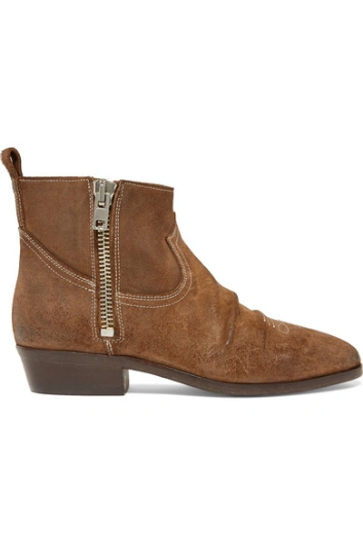 Shop Golden Goose Viand Embroidered Suede Ankle Boots In Brown