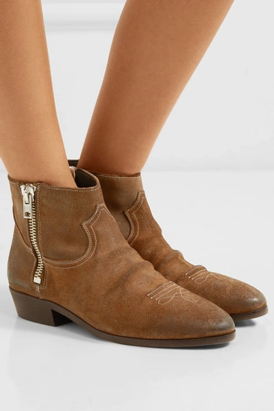 Shop Golden Goose Viand Embroidered Suede Ankle Boots In Brown