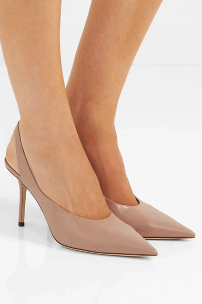 Shop Jimmy Choo Ivy 85 Leather Slingback Pumps In Neutral