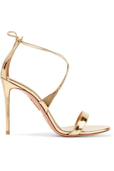 Shop Aquazzura Linda 105 Metallic Leather Sandals In Gold