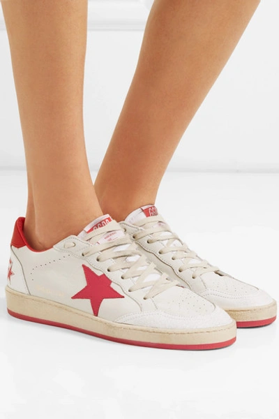 Shop Golden Goose Ball Star Distressed Leather Sneakers In White
