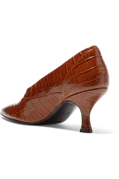 Shop Erdem Rafaella Glossed Croc-effect Leather Pumps In Brown