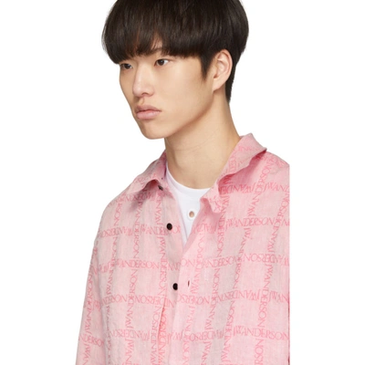 Shop Jw Anderson Pink Linen Grid Tunic Shirt In Bubblegum