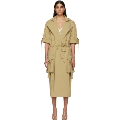 Shop Balmain Beige Double-breasted Trench Coat In 0kk Sable