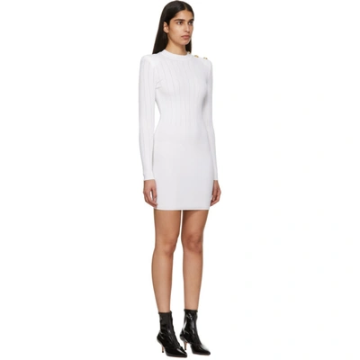 Shop Balmain White Buttoned Knit Mini Dress In 0fa White