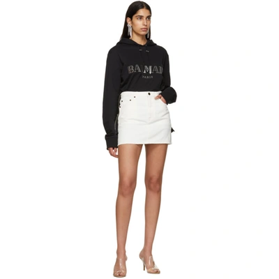 Shop Balmain Black Logo Hoodie In Eac Blk/sil