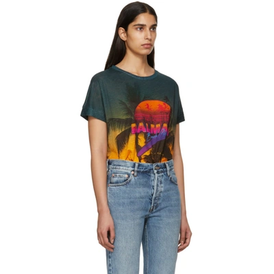 Shop Balmain Multicolor Linen Tropical T-shirt